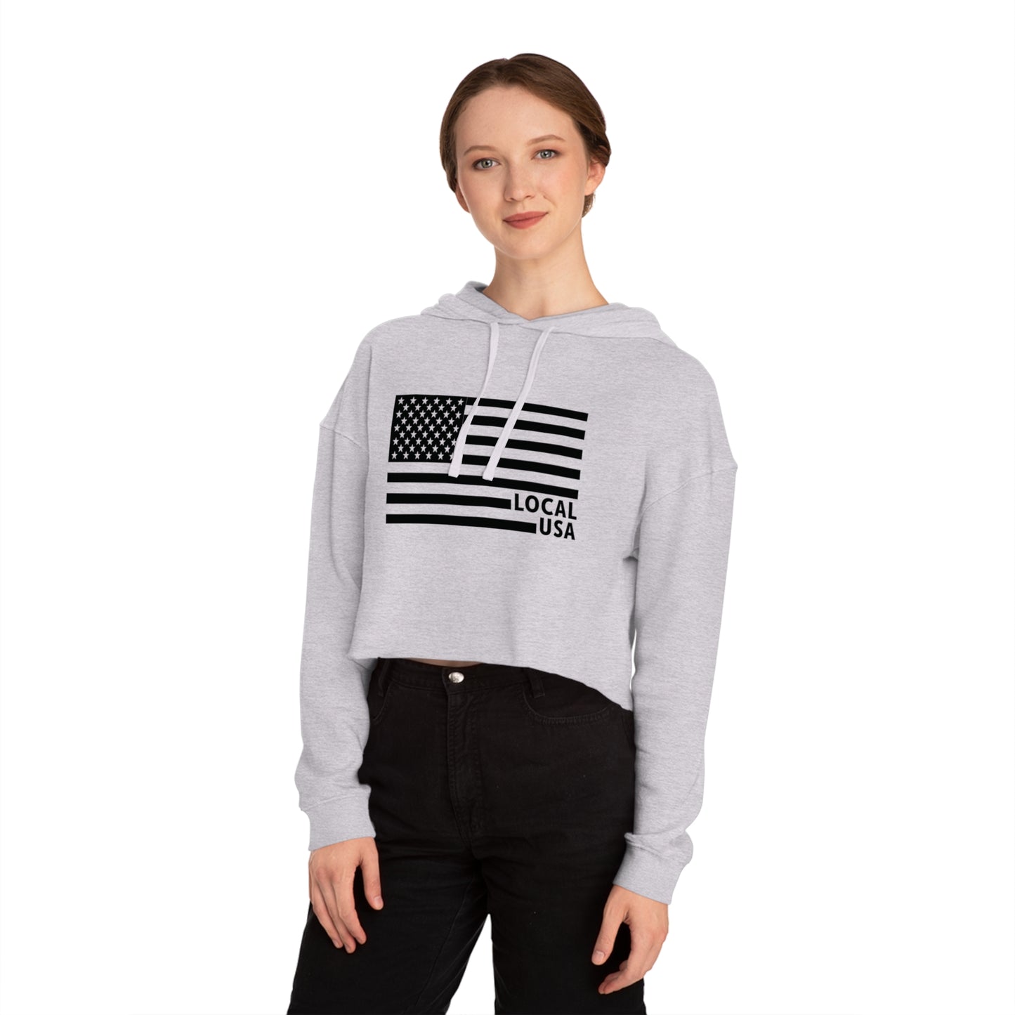 LOCALusa Flag Women Cropped Hooded Sweatshirt